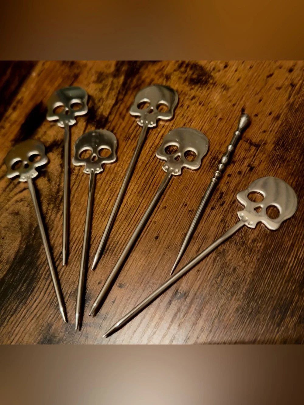 Skull Cocktail Picks Stainless Steel Martini Appetizer Set of 6